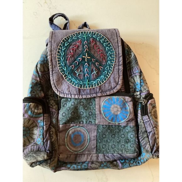 Earthbound Patchwork Embroidered Backpack Peace Purple Boho - Picture 1 of 10